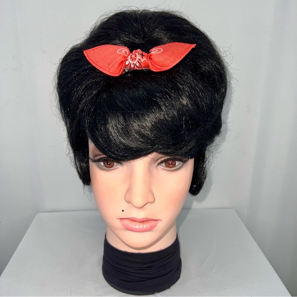 Coral Paisley Rockabilly Bandana Knotted Hair Bow - Picture 2 of 11